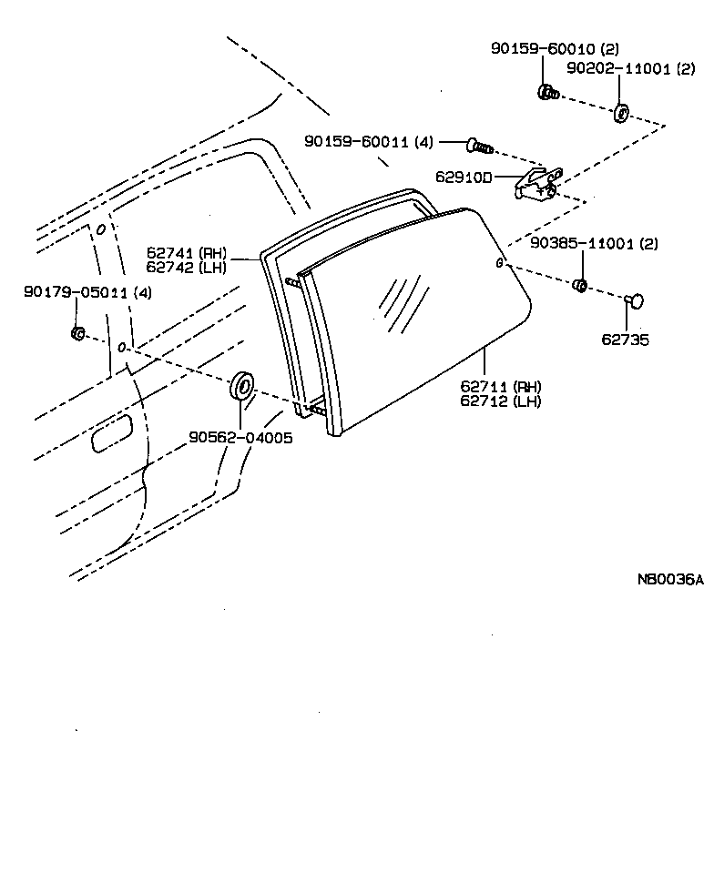 62072-12180 GLASS, QUARTER WINDOW, LH product image