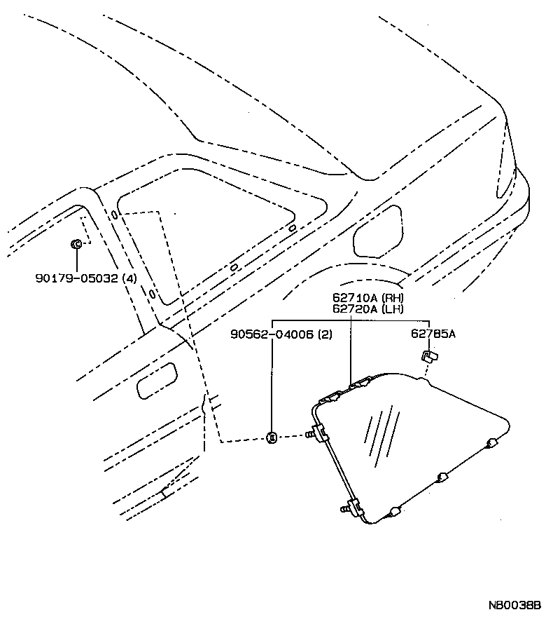 Toyota 62720-12550 WINDOW ASSY, QUARTER, LH