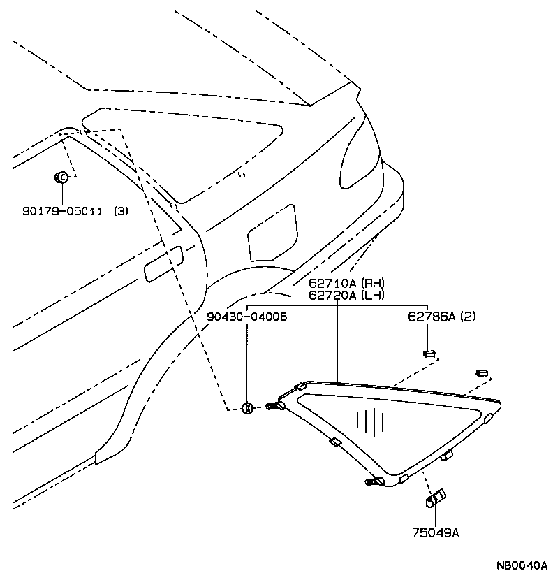62073-13030 GLASS SUB-ASSY, QUARTER, REAR RH product image