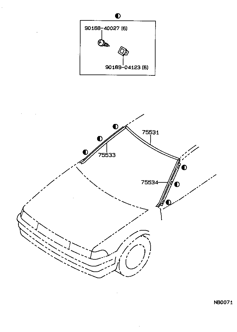 75533-12430 MOULDING, WINDSHIELD, OUTSIDE RH product image