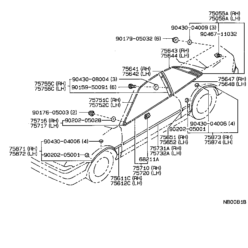 75085-19045-01 MOULDING, FRONT FENDER WHEEL OPENING, RH product image
