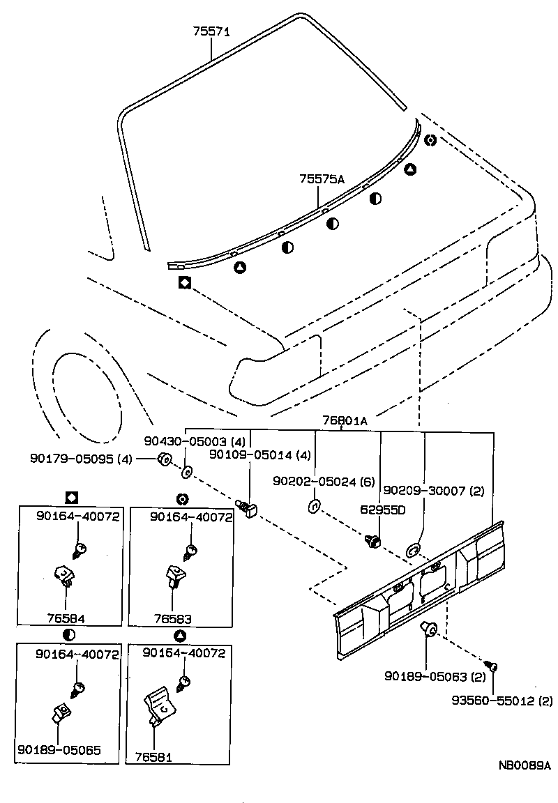 75575-12330 MOULDING, BACK WINDOW, OUTSIDE LOWER product image