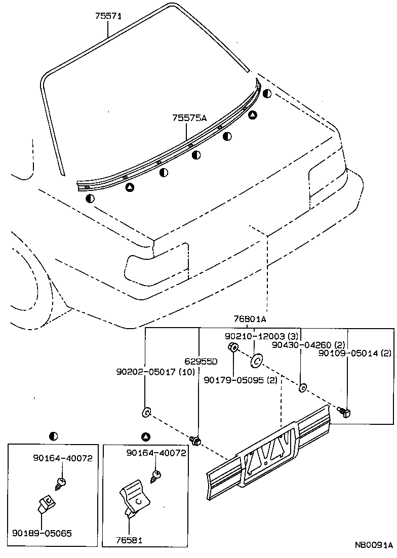 75575-12240 MOULDING, BACK WINDOW, OUTSIDE LOWER product image