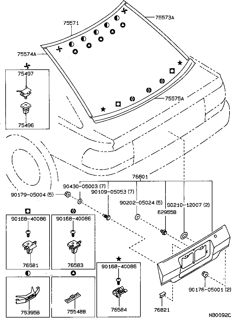 75575-12240 MOULDING, BACK WINDOW, OUTSIDE LOWER product image