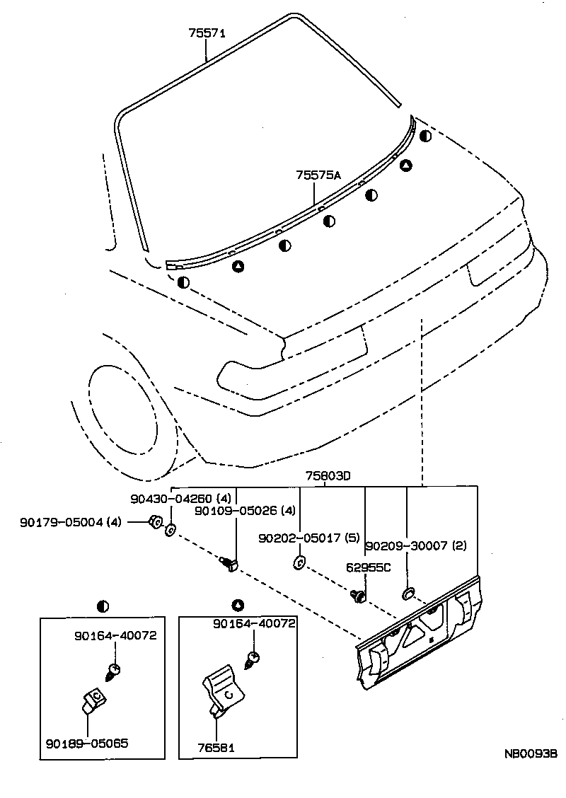 Toyota 75575-12280 MOULDING, BACK WINDOW, OUTSIDE LOWER