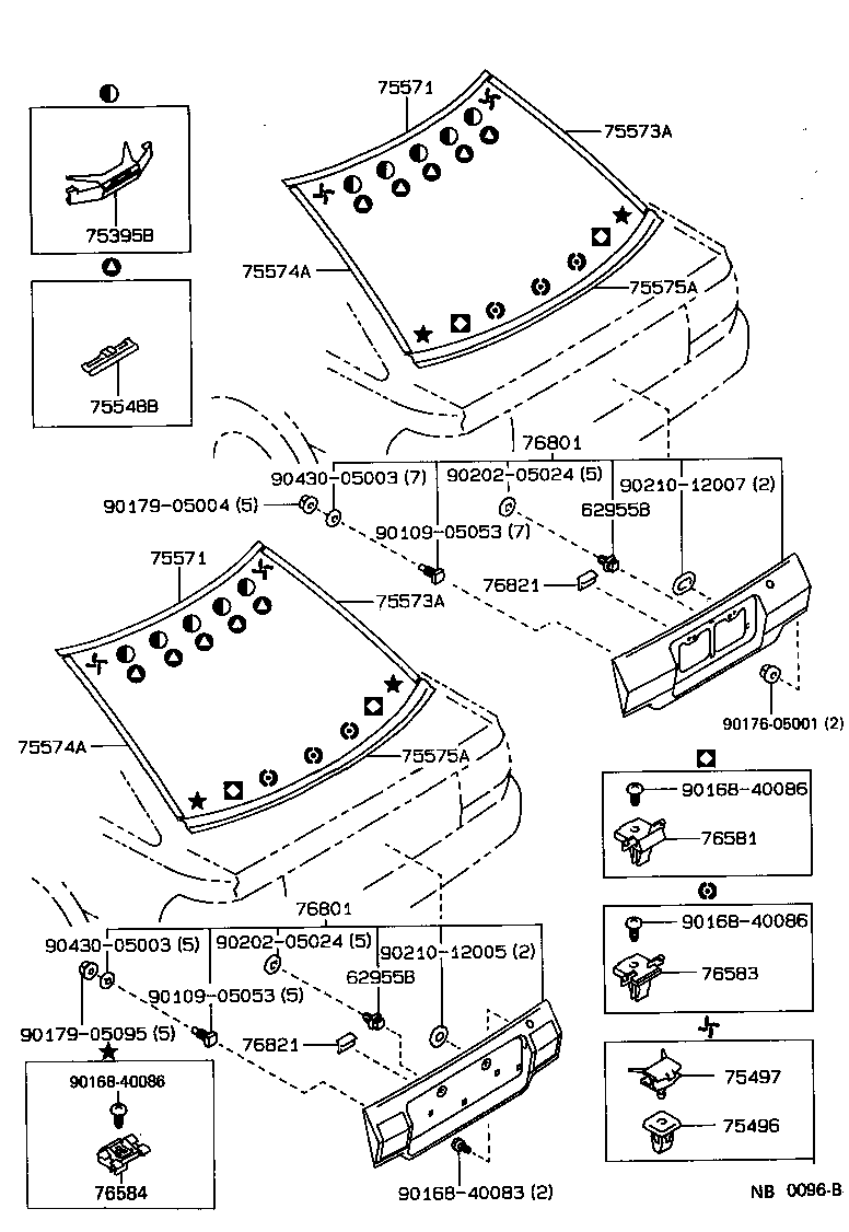 76801-12340 GARNISH SUB-ASSY, LUGGAGE COMPARTMENT DOOR, OUTSIDE product image