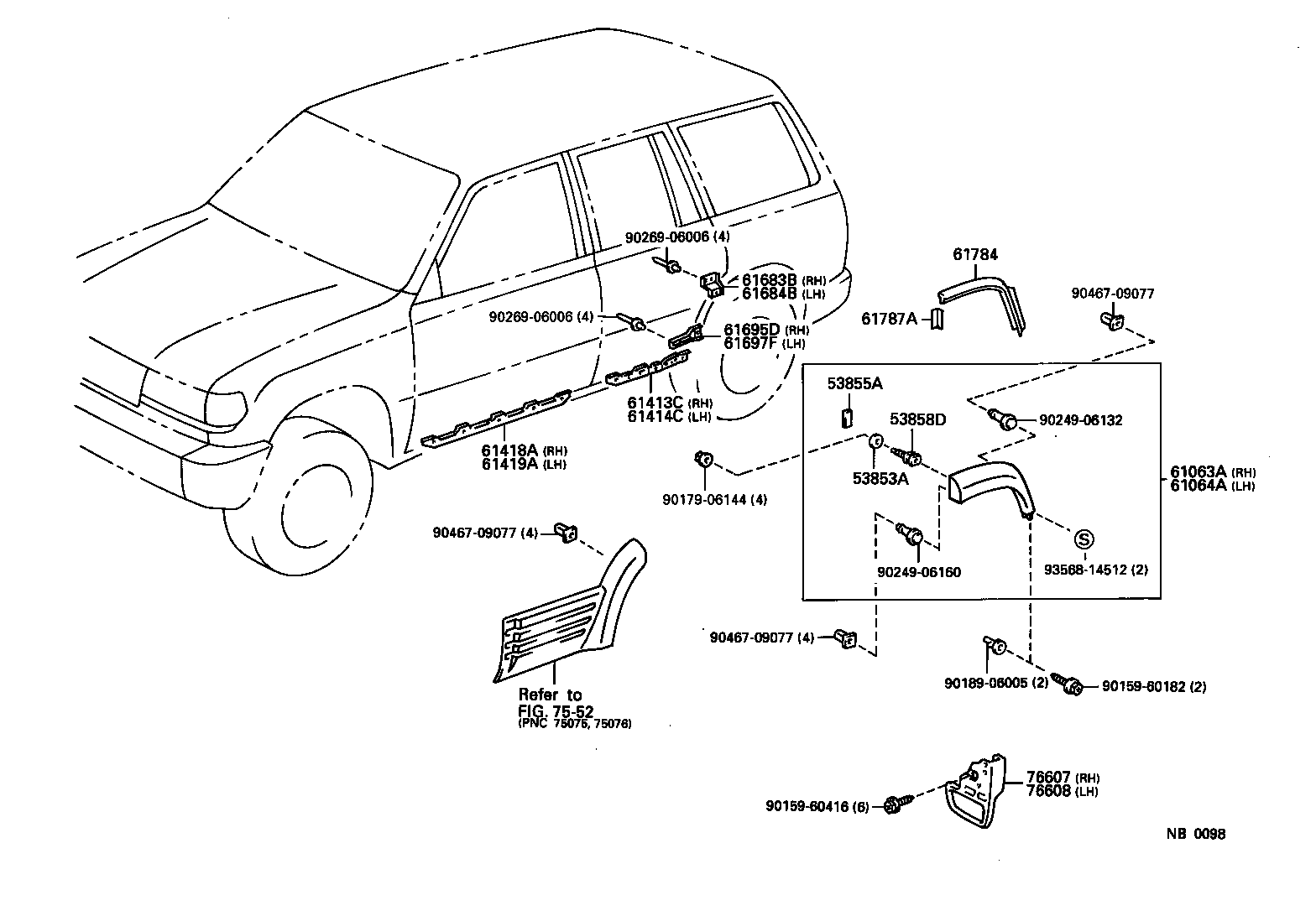76608-60180 MUDGUARD SUB-ASSY, QUARTER PANEL, REAR LH product image