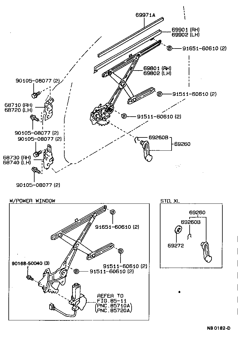 69801-12110 REGULATOR SUB-ASSY, FRONT DOOR WINDOW, RH product image