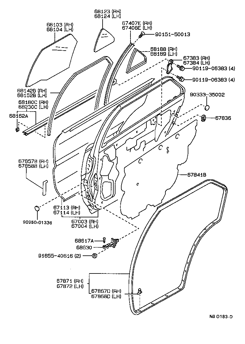68113-12280 GLASS SUB-ASSY, REAR DOOR, RH product image