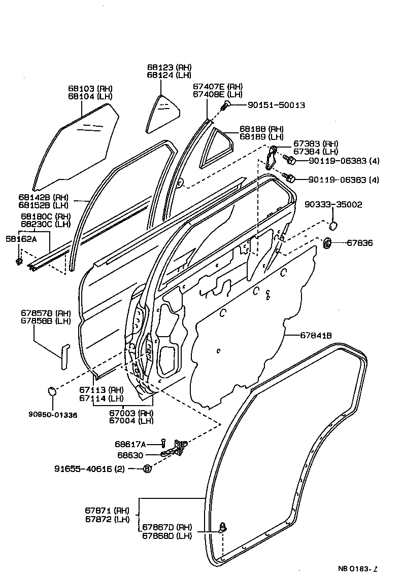 67487-12100 SEAL, REAR DOOR REAR GUIDE, RH product image