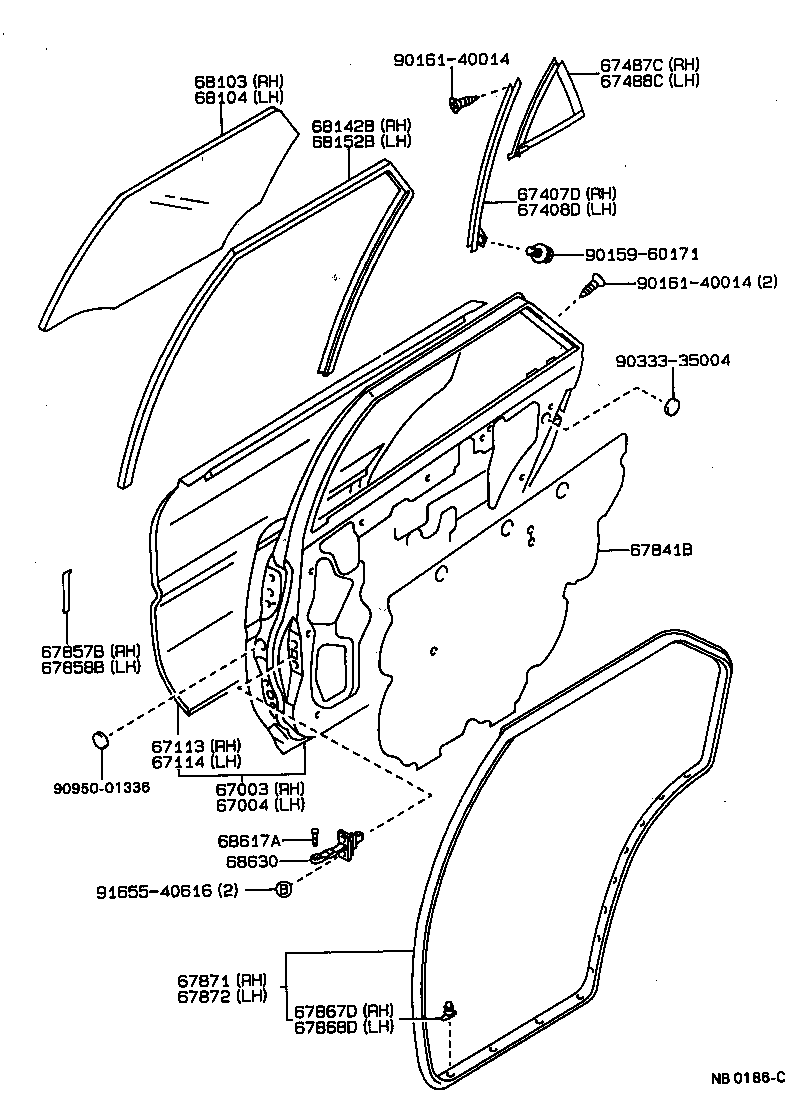 68113-12150 GLASS SUB-ASSY, REAR DOOR, RH product image