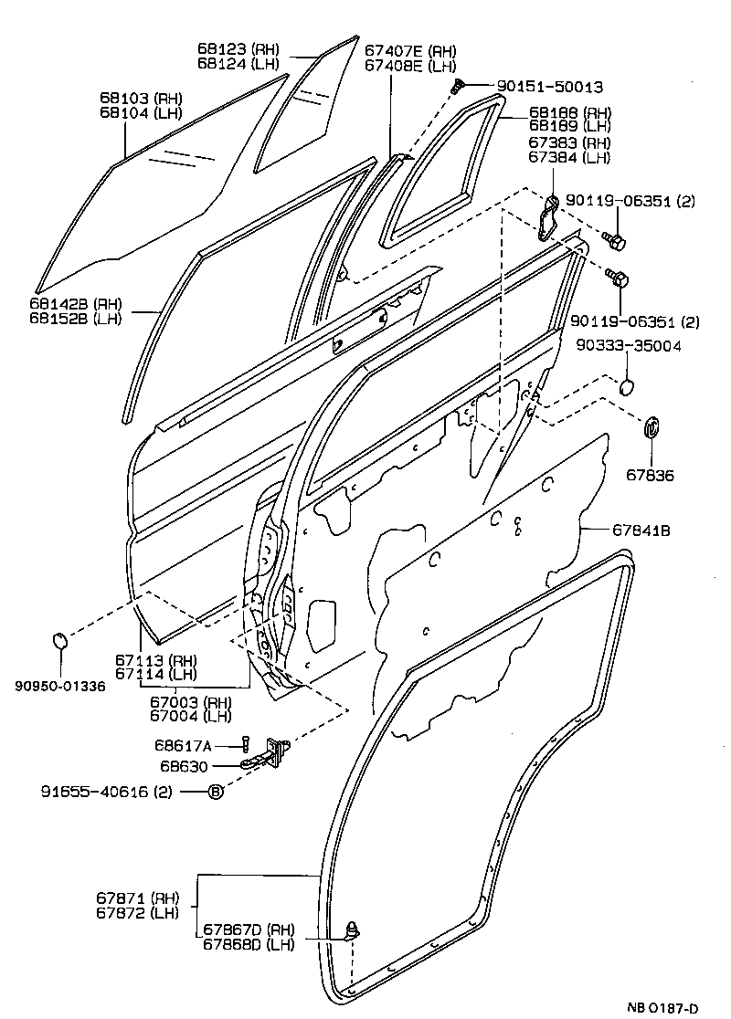 68113-12280 GLASS SUB-ASSY, REAR DOOR, RH product image