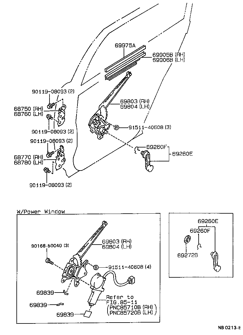69840-12160 REGULATOR SUB-ASSY, REAR DOOR WINDOW, LH product image