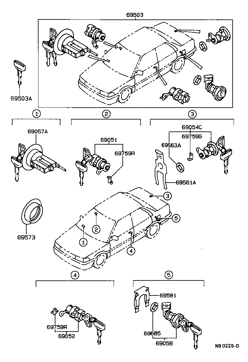 69051-12220 CYLINDER & KEY SET, DOOR LOCK, RH product image