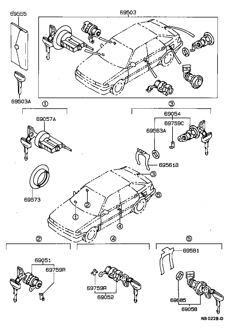 69051-12220 CYLINDER & KEY SET, DOOR LOCK, RH product image