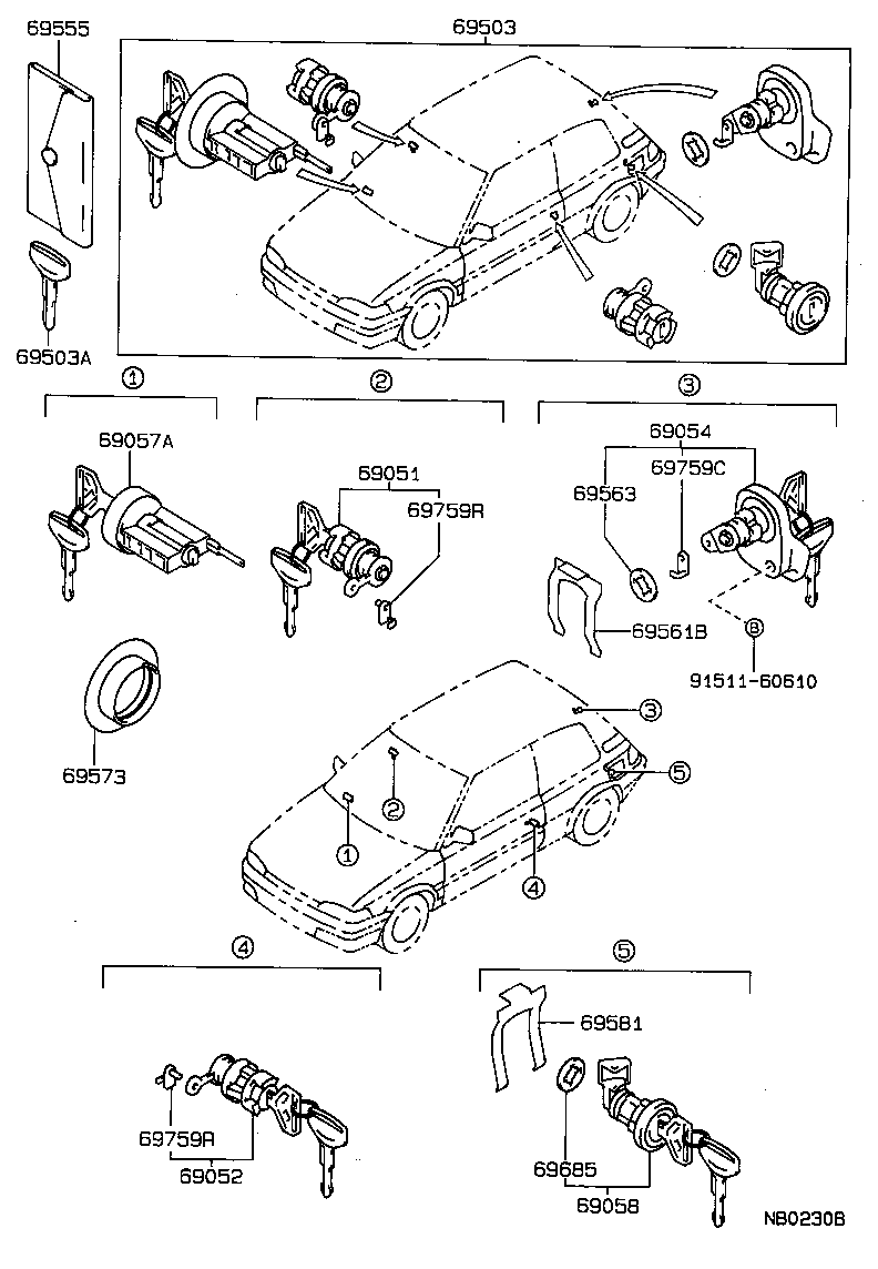 69005-13130 CYLINDER SET, LOCK product image