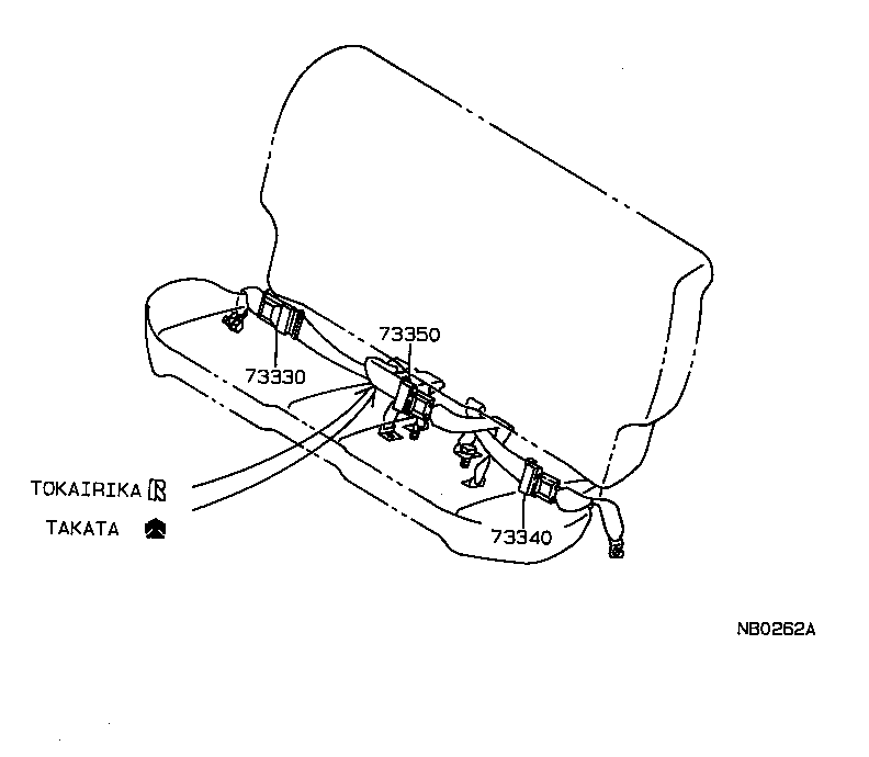 73350-12150-04 BELT ASSY, REAR SEAT LAP TYPE, CENTER product image