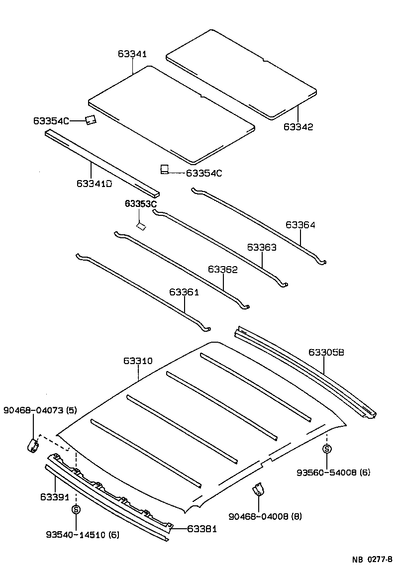 63363-13060 SUPPORT, ROOF HEADLINING, NO.5 product image