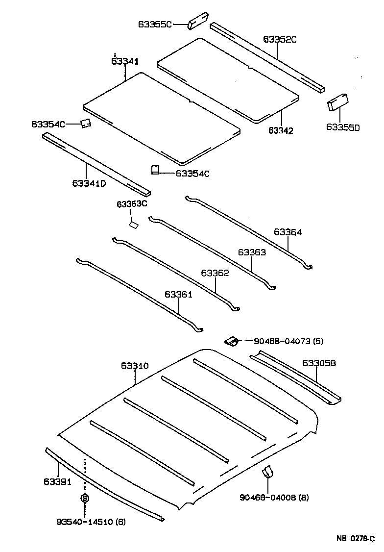 63363-13060 SUPPORT, ROOF HEADLINING, NO.5 product image