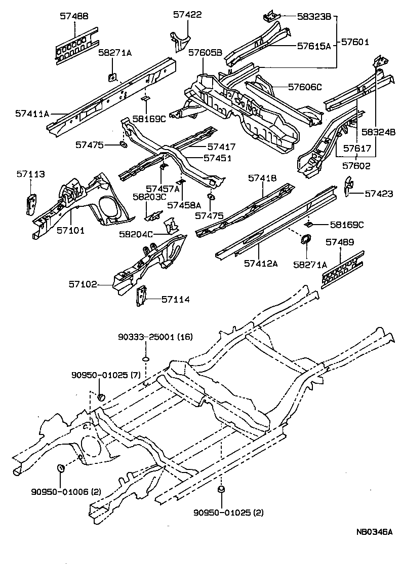 57602-12460 MEMBER SUB-ASSY, REAR FLOOR SIDE, LH product image