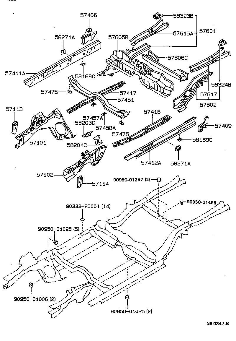 57602-12460 MEMBER SUB-ASSY, REAR FLOOR SIDE, LH product image