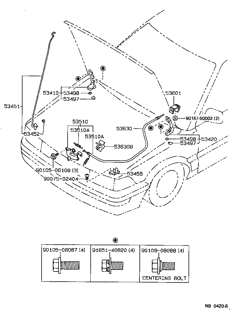 Toyota 53630-01020 CABLE ASSY, HOOD LOCK CONTROL