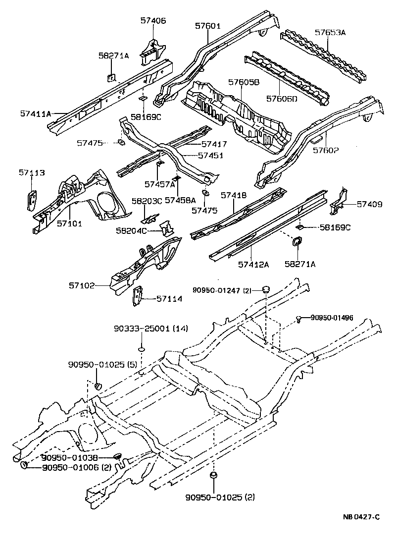 57602-12460 MEMBER SUB-ASSY, REAR FLOOR SIDE, LH product image