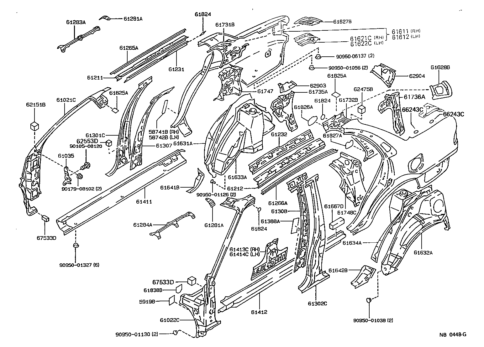Toyota 61302-12271 PILLAR SUB-ASSY, CENTER BODY, OUTER LH