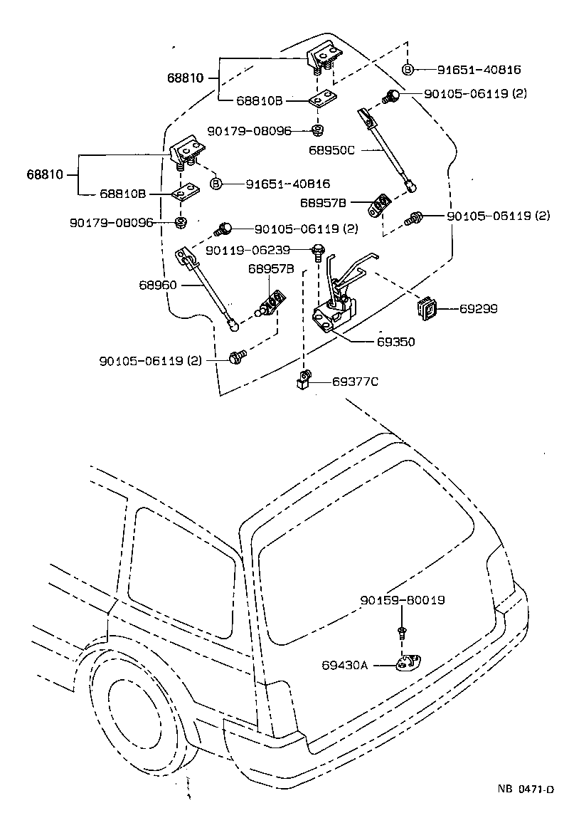 Toyota 68950-19625 STAY ASSY, BACK DOOR, RH