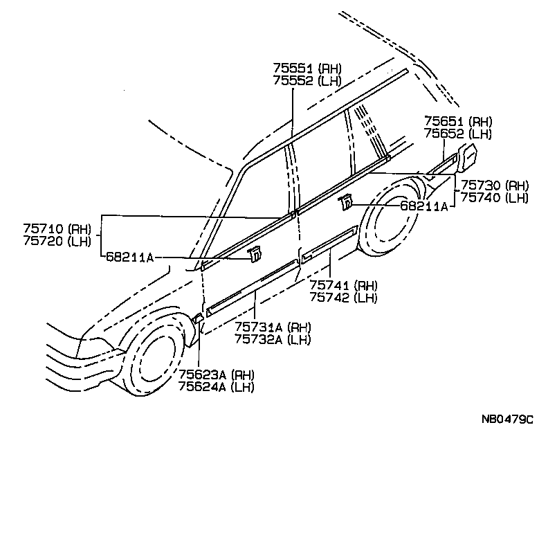 75741-12490 MOULDING, REAR DOOR, OUTSIDE RH product image
