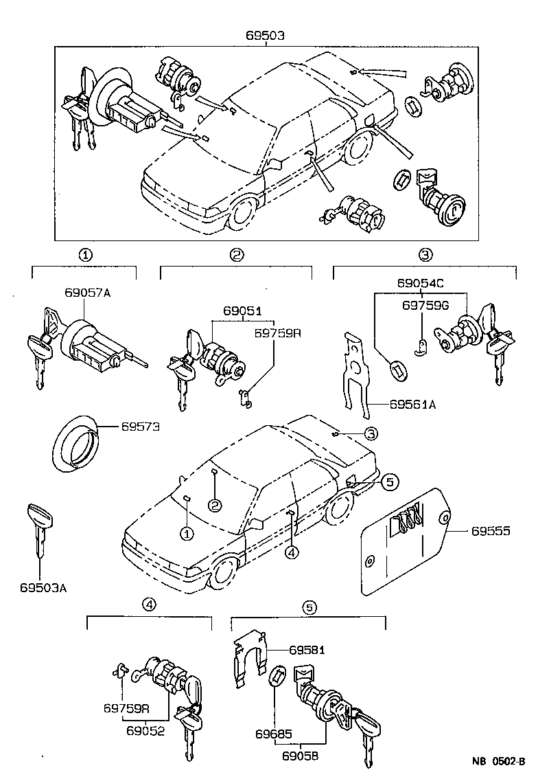 Toyota 69005-1A190 CYLINDER SET, LOCK