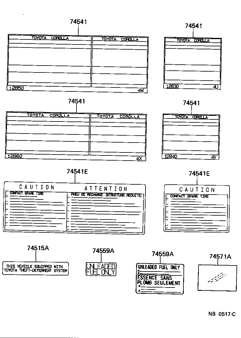 Toyota 74515-14031 PLATE, THEFT WARNING