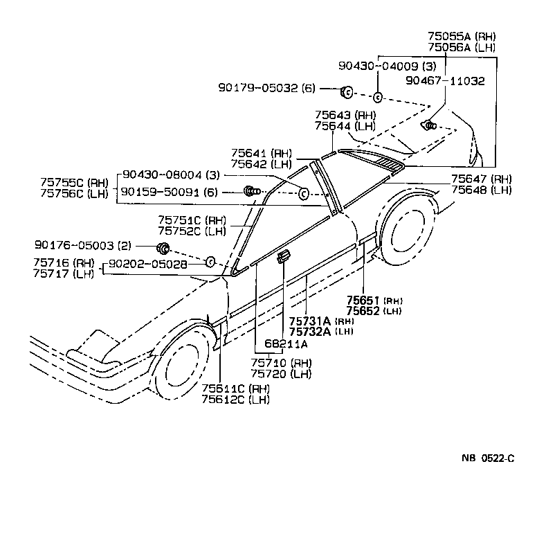 Toyota 75710-12450 MOULDING ASSY, FRONT DOOR BELT, RH