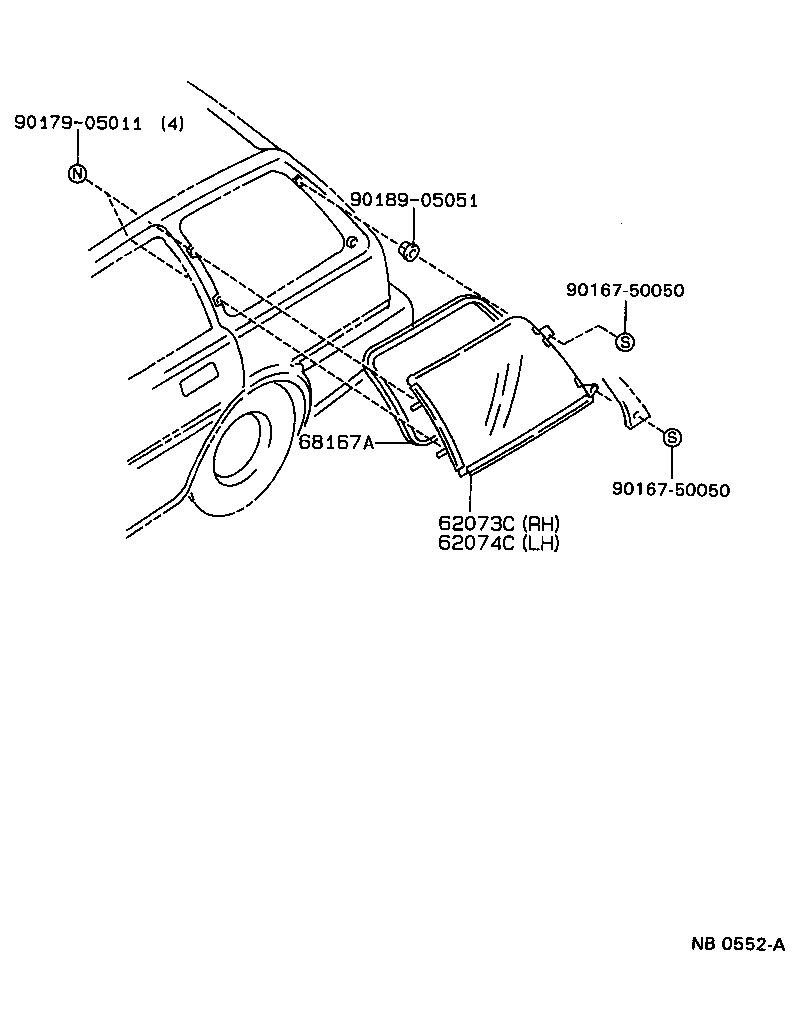Toyota 62720-12620 WINDOW ASSY, QUARTER, LH