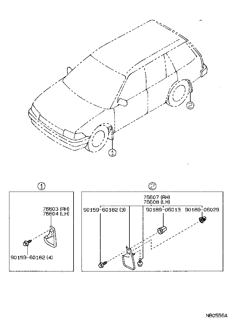 Toyota 76626-19265 MUDGUARD SUB-ASSY, QUARTER PANEL, REAR LH