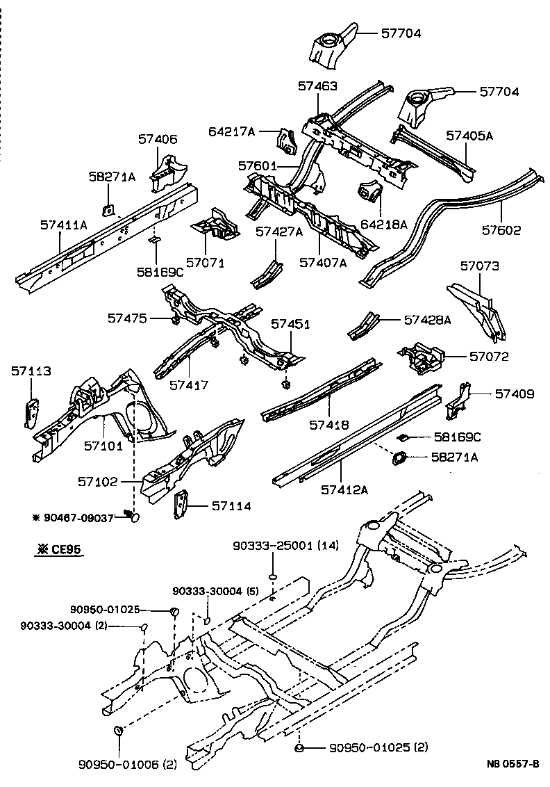 57602-12460 MEMBER SUB-ASSY, REAR FLOOR SIDE, LH product image