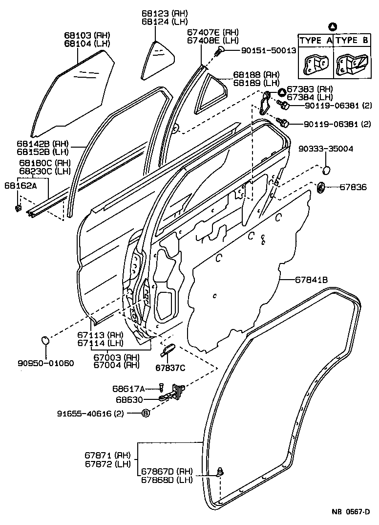 67408-13030 BAR SUB-ASSY, REAR DOOR WINDOW DIVISION, LH product image