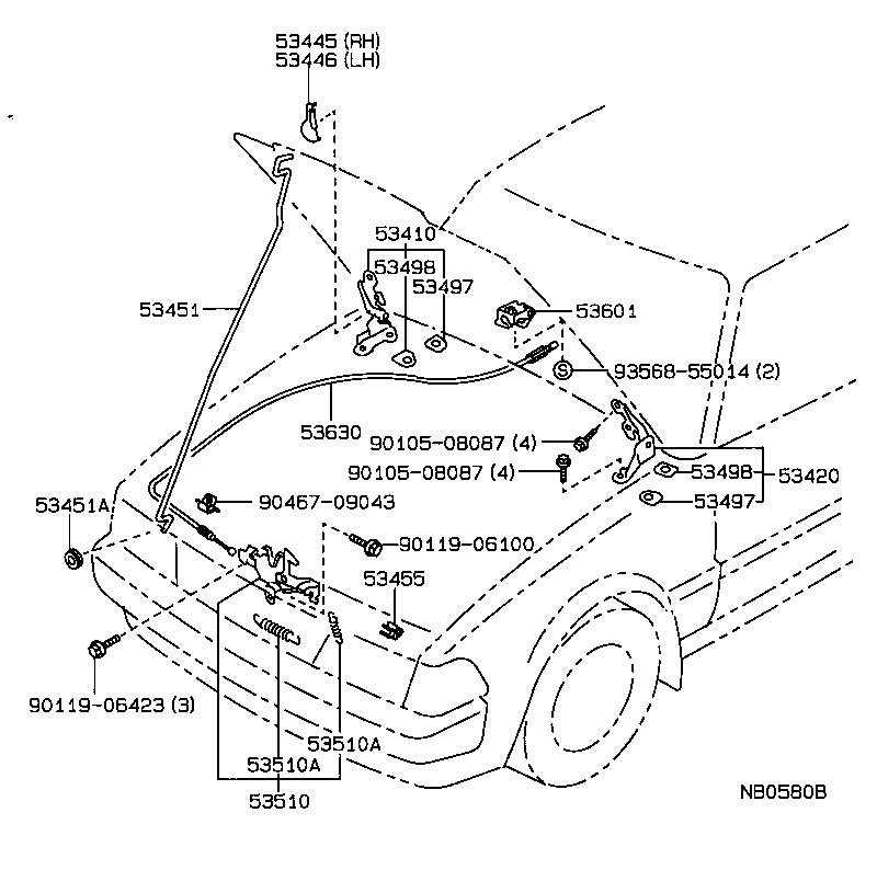 53446-20010 COVER, HOOD HINGE, LH product image