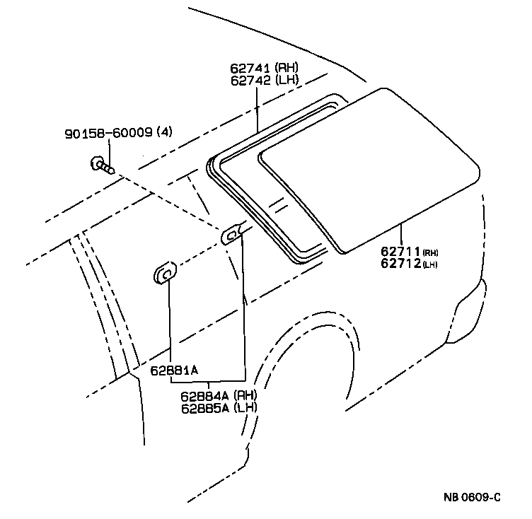 62712-95R01 GLASS, QUARTER WINDOW, LH product image
