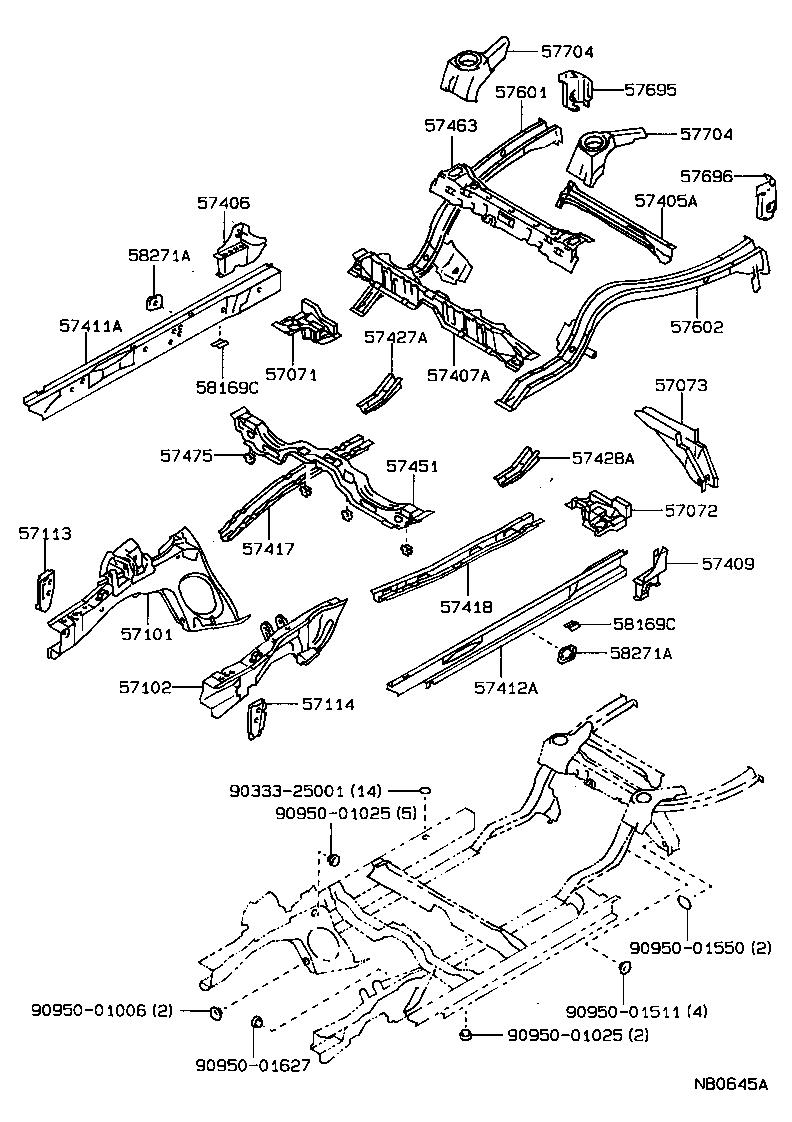 57602-12430 MEMBER SUB-ASSY, REAR FLOOR SIDE, LH product image