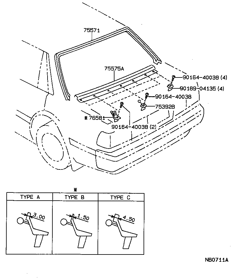 75571-20280 MOULDING, BACK WINDOW, OUTSIDE UPPER product image