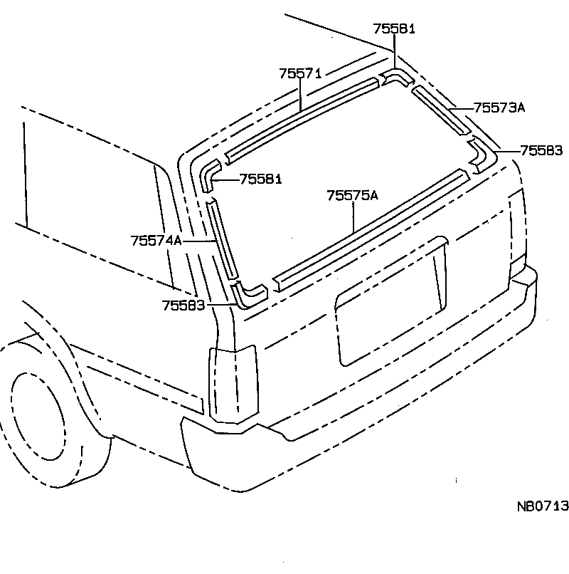 75574-20240 MOULDING, BACK WINDOW, OUTSIDE LH product image
