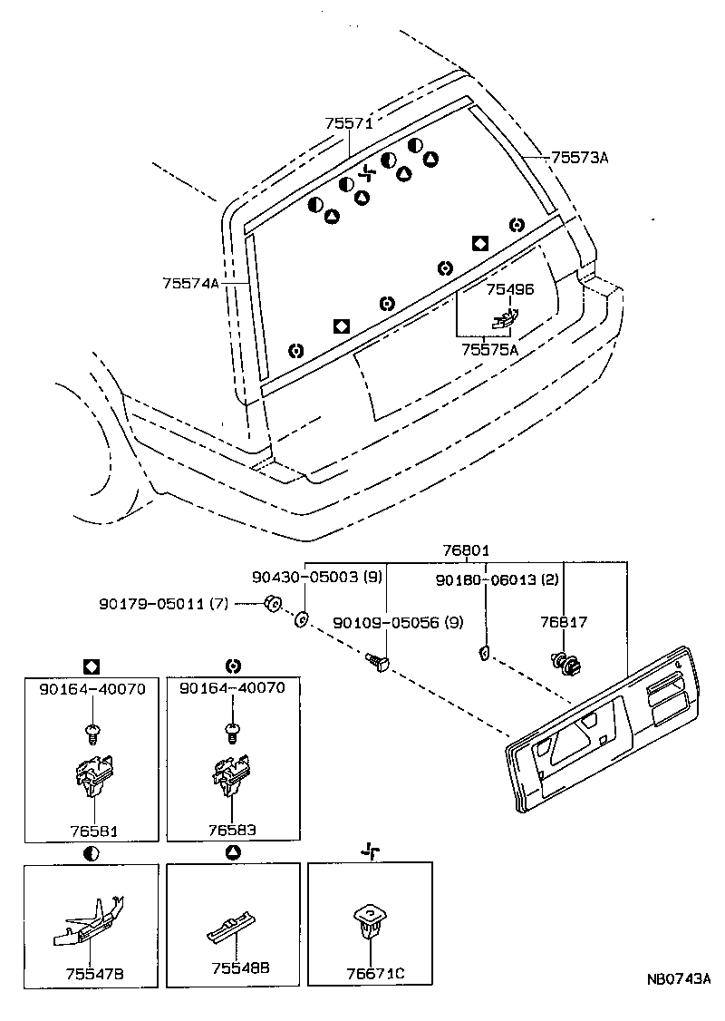 75575-12260 MOULDING, BACK WINDOW, OUTSIDE LOWER product image
