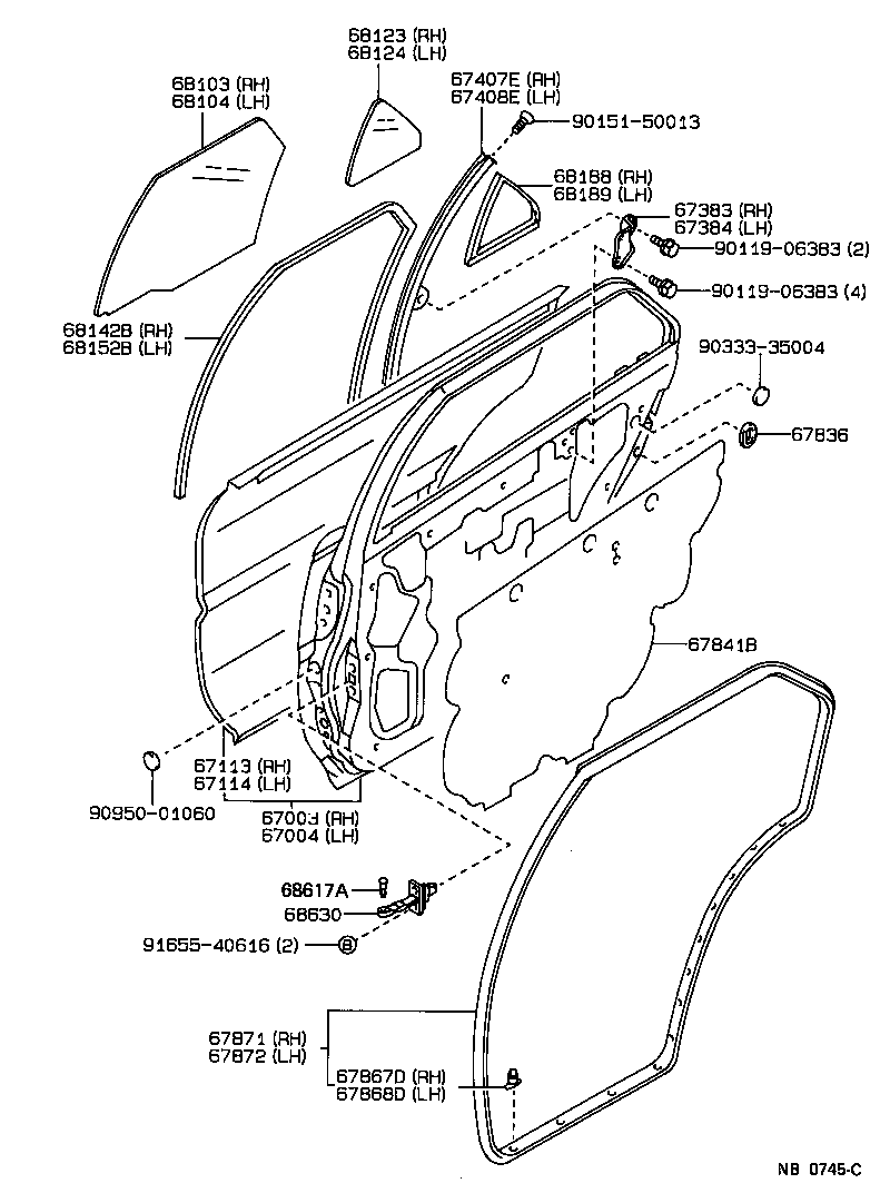 67487-12100 SEAL, REAR DOOR REAR GUIDE, RH product image