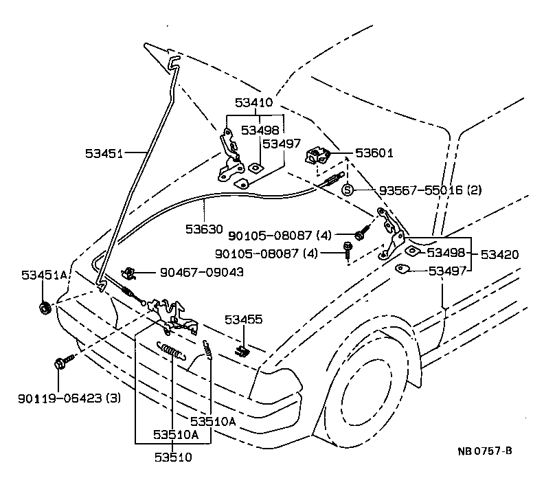 53630-20370 CABLE ASSY, HOOD LOCK CONTROL product image