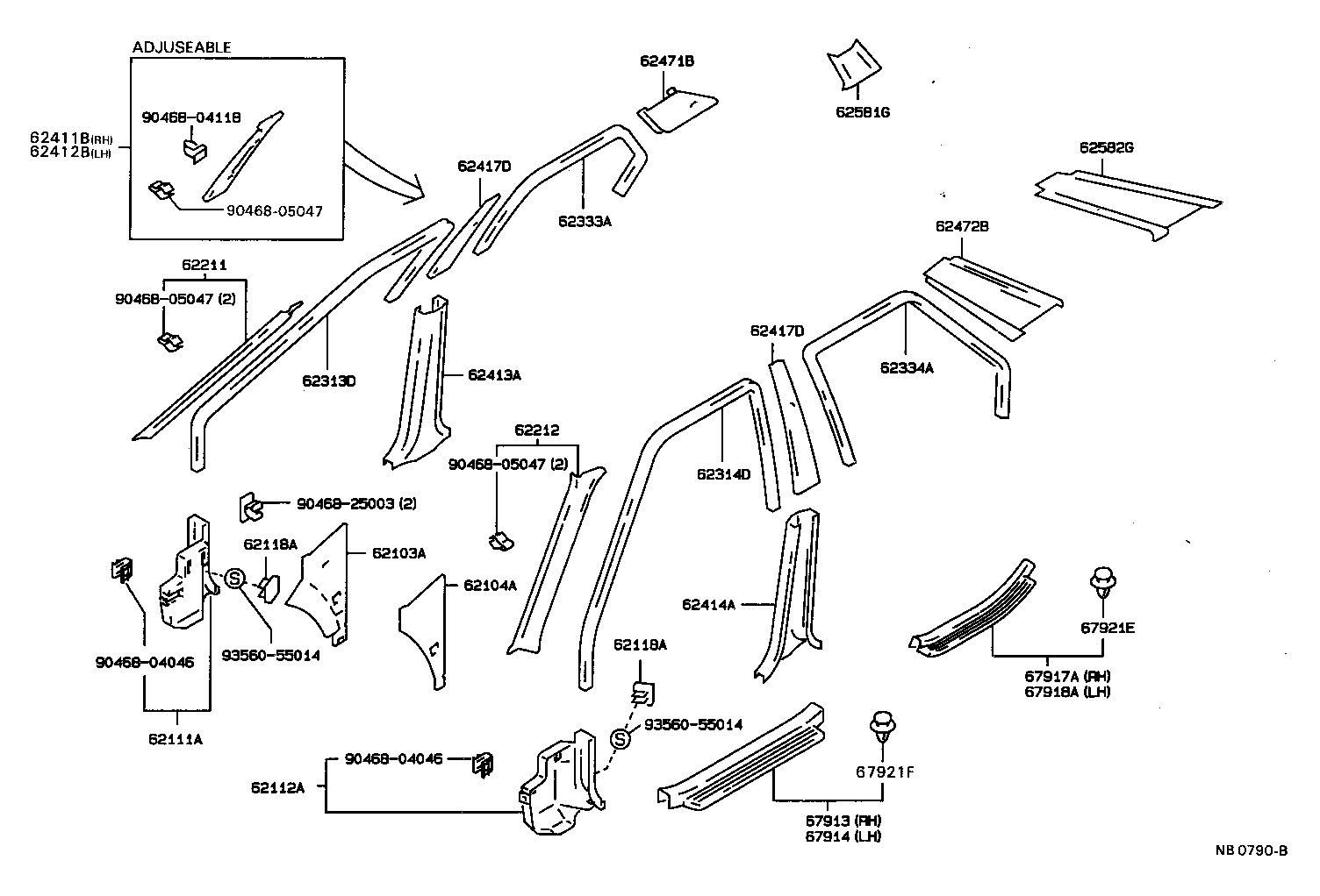 62475-20210 PAD, ROOF SIDE INNER GARNISH, RH product image