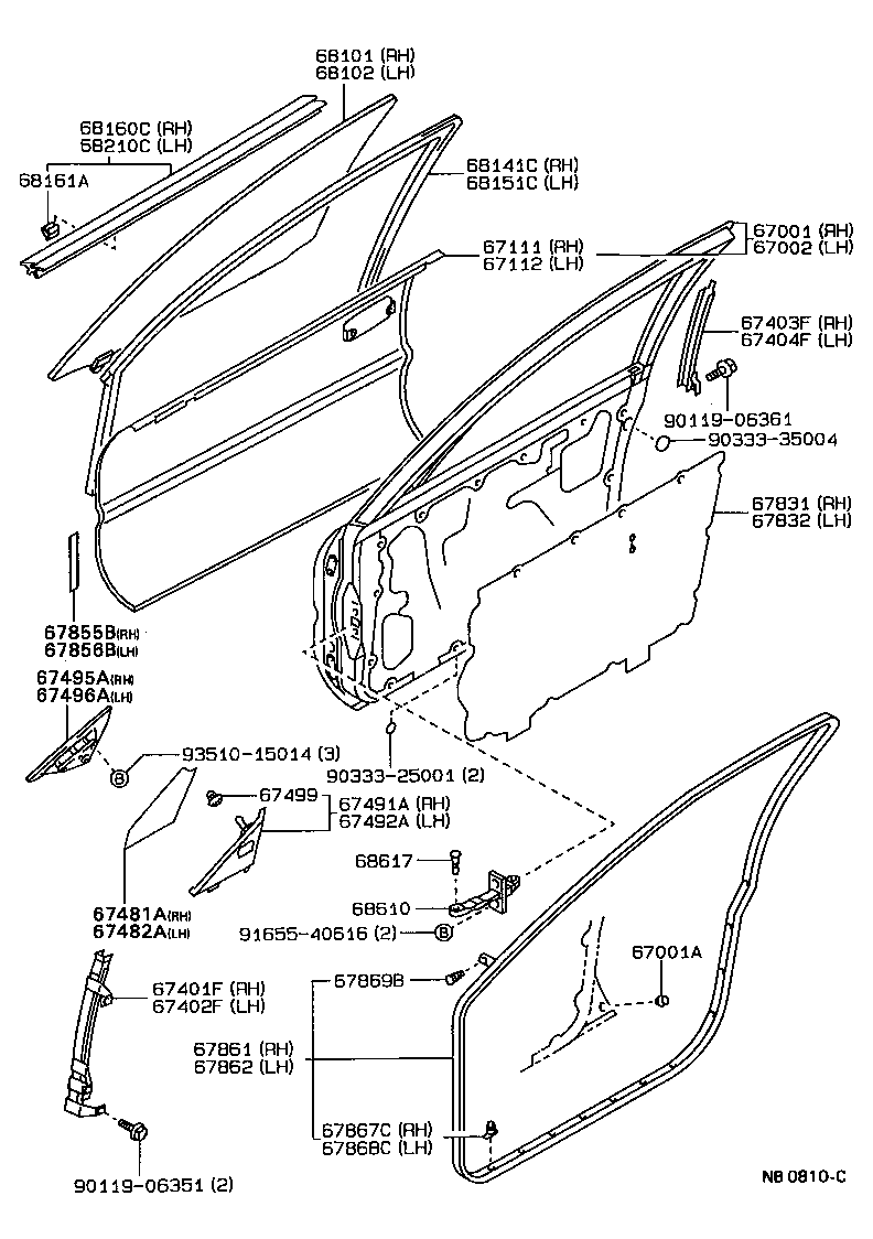 68101-12530 GLASS SUB-ASSY, FRONT DOOR, RH product image