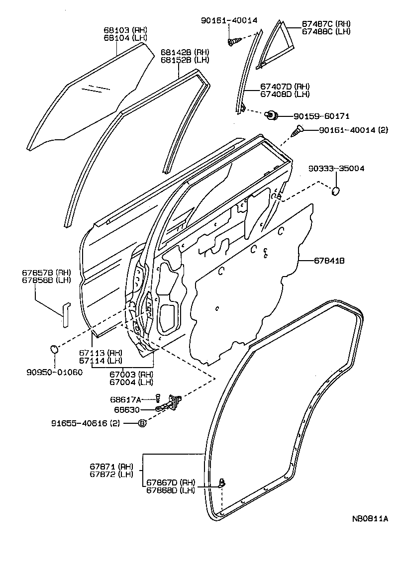 67408-13030 BAR SUB-ASSY, REAR DOOR WINDOW DIVISION, LH product image