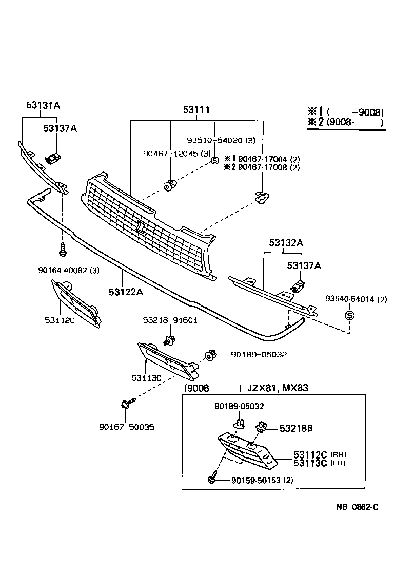53113-91601 GRILLE, RADIATOR, LOWER LH product image