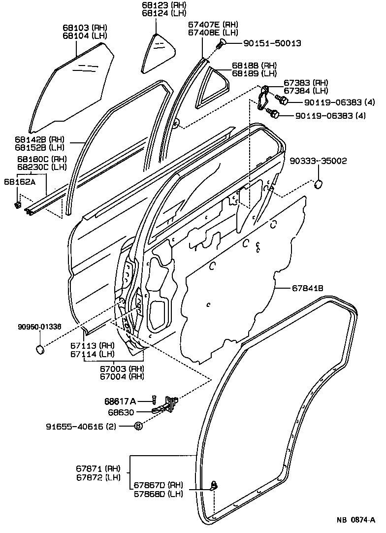 67487-12100 SEAL, REAR DOOR REAR GUIDE, RH product image